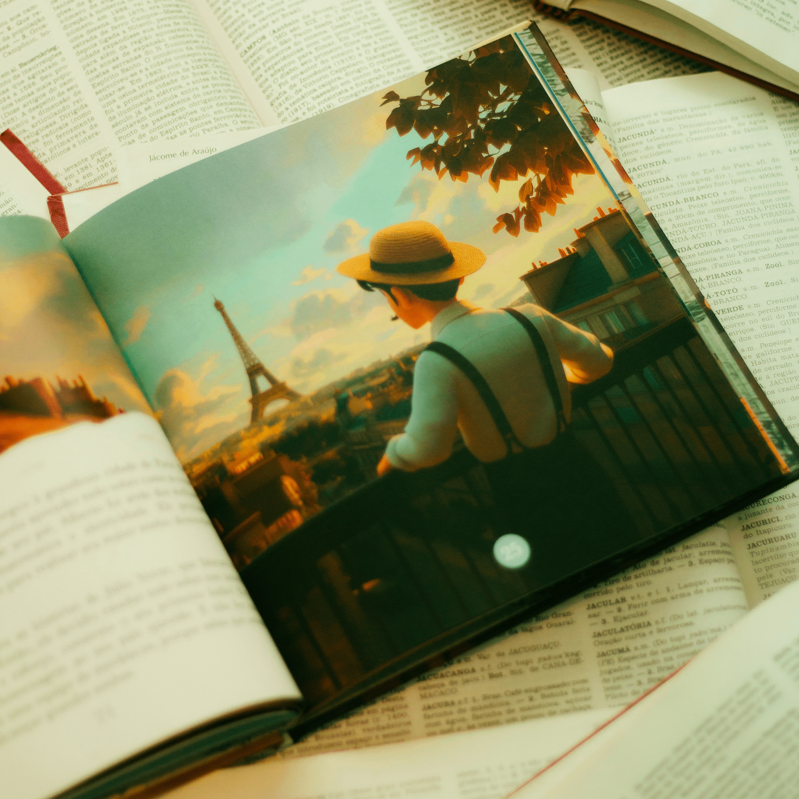 Ilustração interna - Santos Dumont olhando a Torre Eiffel